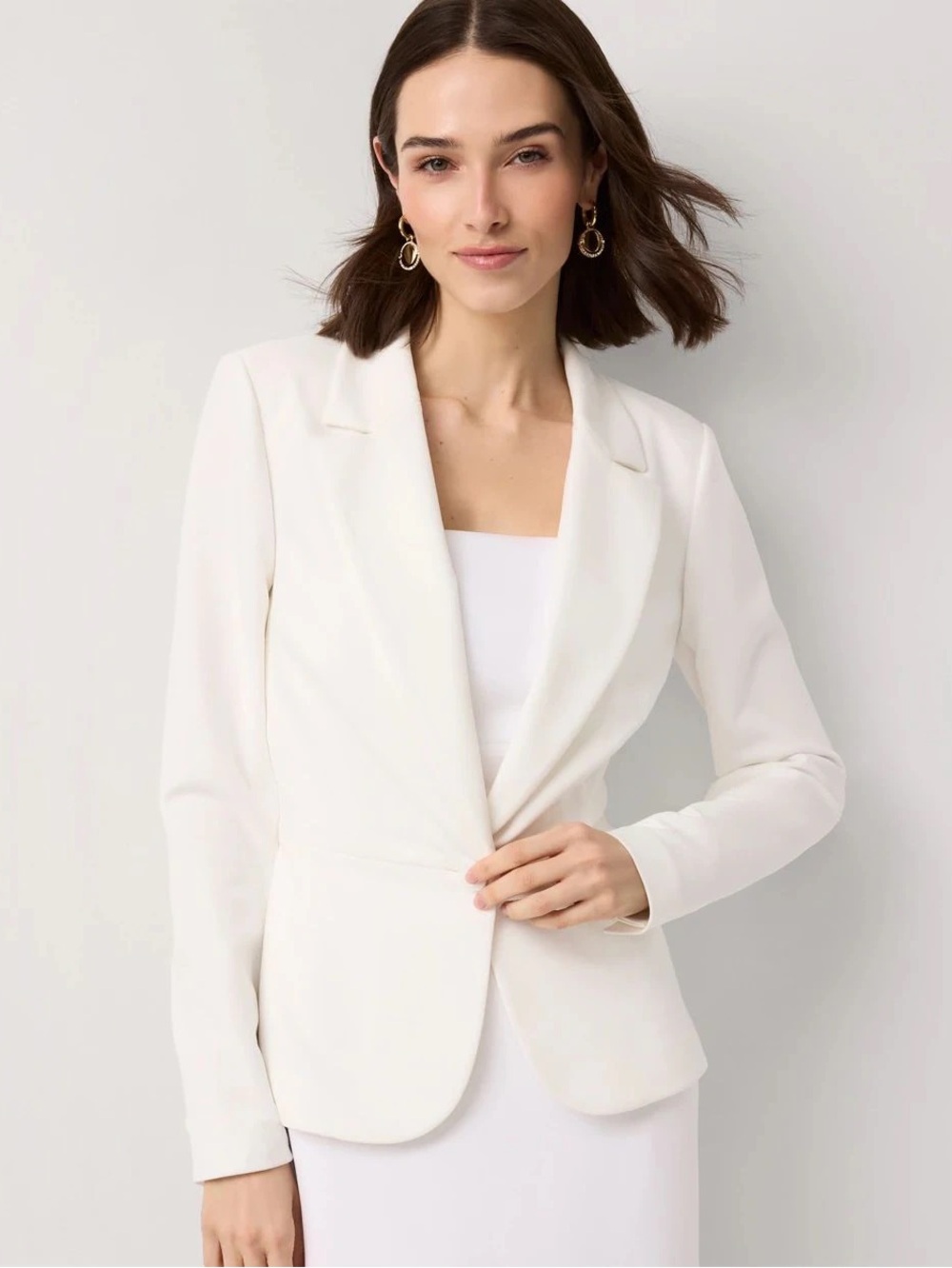 WHBM Women's White EVERYDAY KNIT Tailored Blazer - Classic Single-Button Jacket